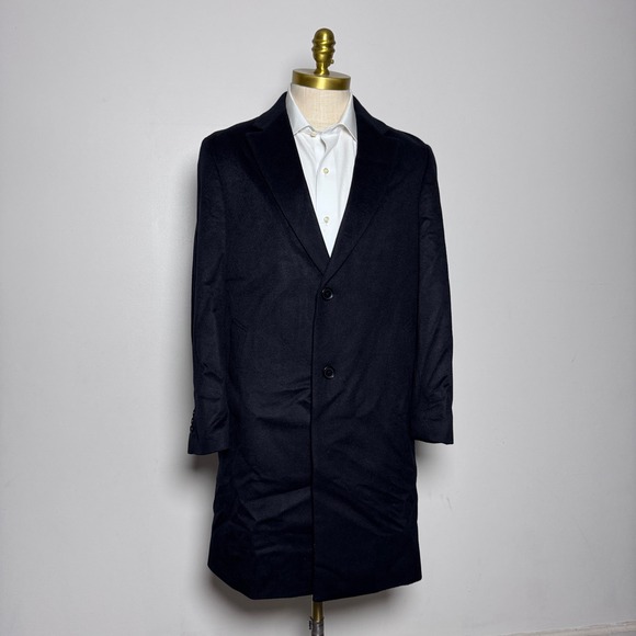 Uniqlo Wool Cashmere Overcoat Mens XS Black Solid Chesterfield Topcoat